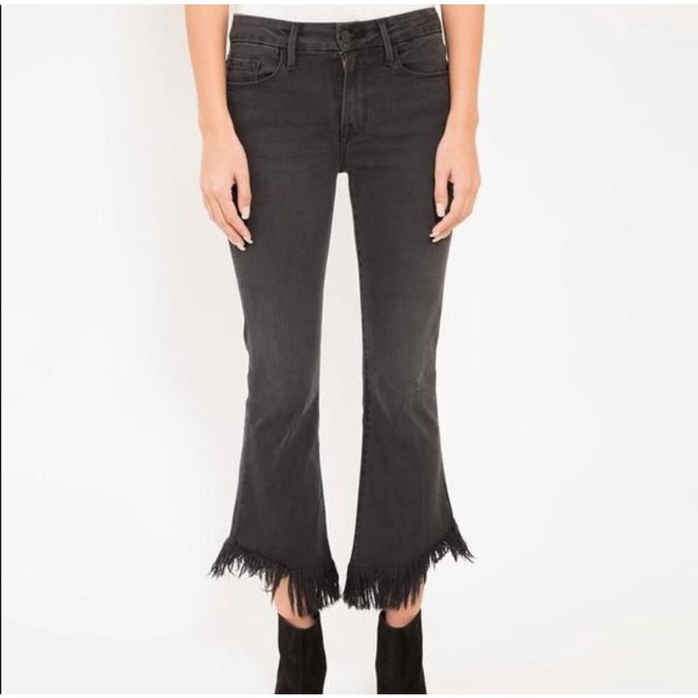 Frame Le Crop Mini Boot Jeans Faded Black Frayed Hem Size 27